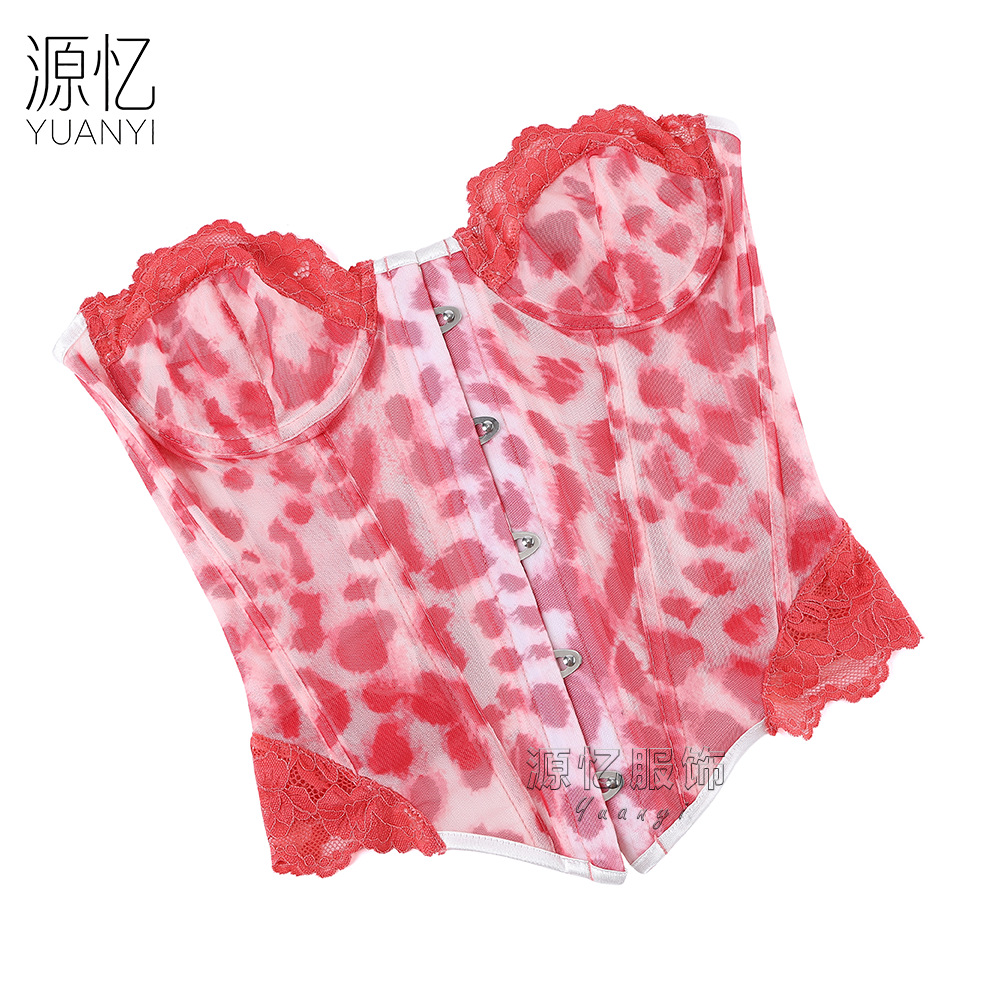 Roze luipaardprint kanten cors - Corset Waist Cinch recensie en prijs